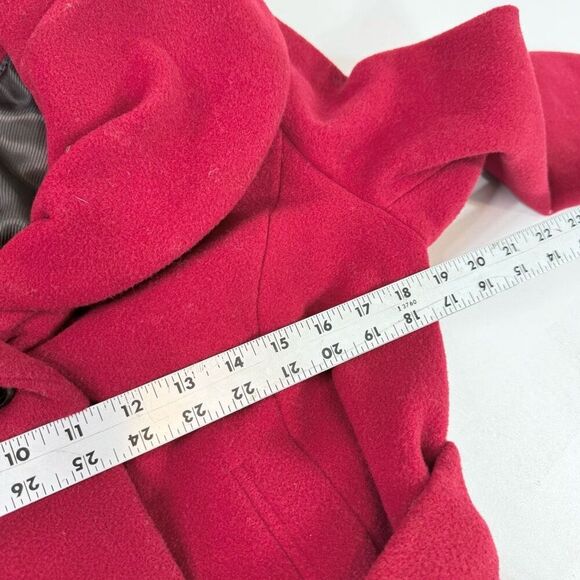 Calvin Klein Trench Coat Womens 6 Red Wool Blend Wrap Belted Longline - Picture 7 of 9